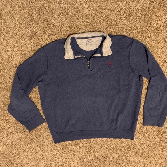 Polo Ralph Lauren SOFT Mens L Performance Sweater 1/4 quarter zip Blue Heather - Picture 2 of 9